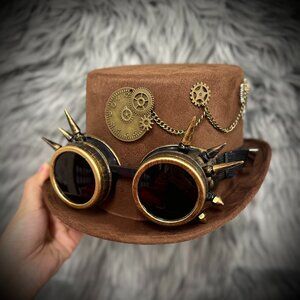 Steampunk Top Hat Metallic Scientist Time Traveler Halloween Costume Cosplay Hat